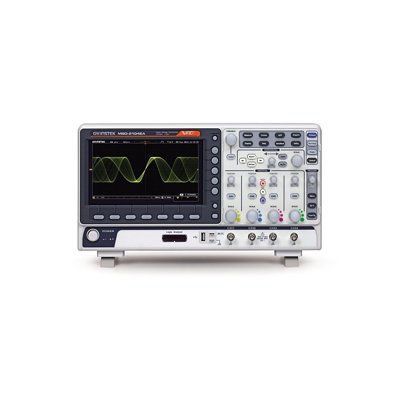 MSO-2000EA Series - 100/200 MHz oscilloscope, 2/4-channel, 16-channel logic analyzer, 25 MHz 2-channel AWG
Face view